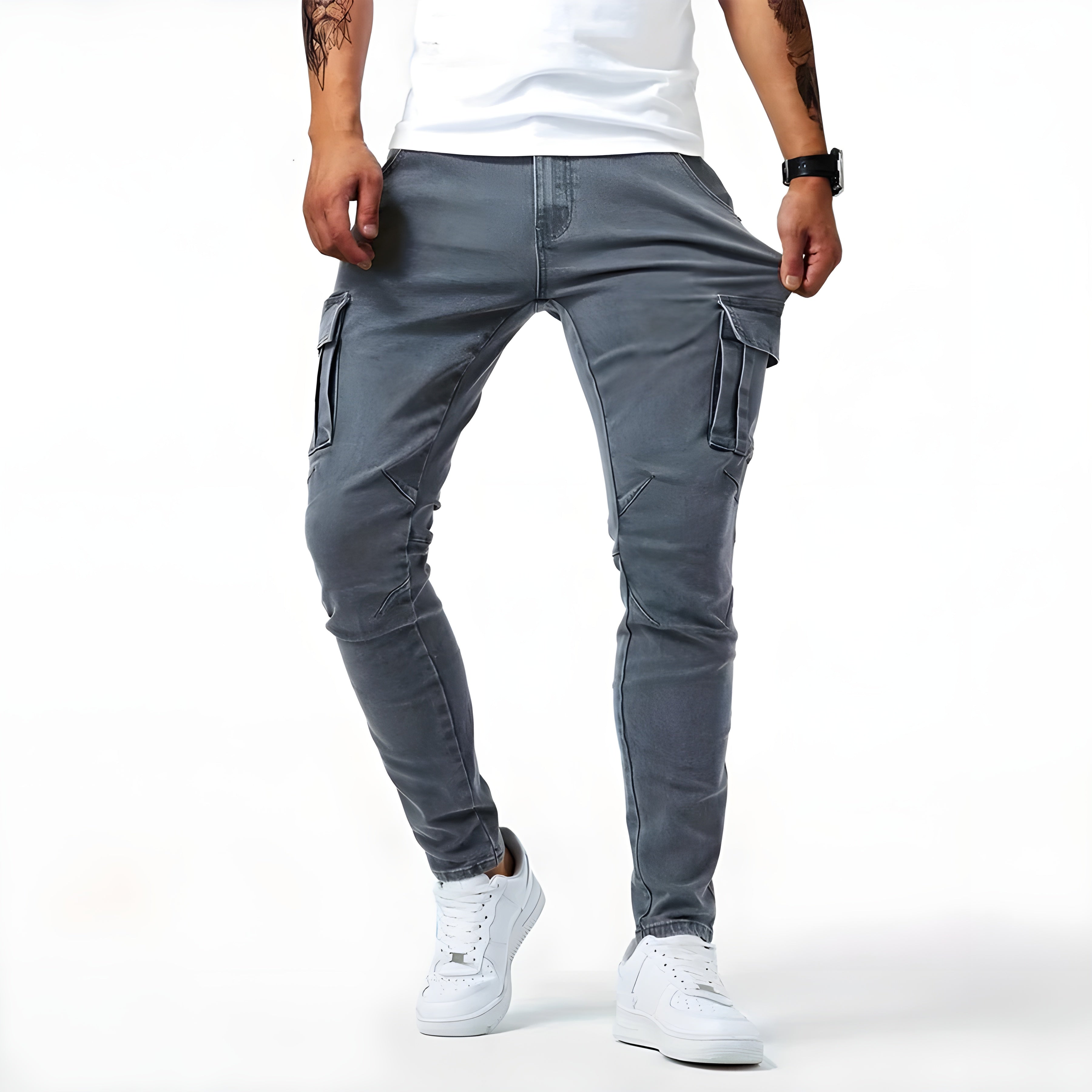 Stretch Denim Cargo-Hose