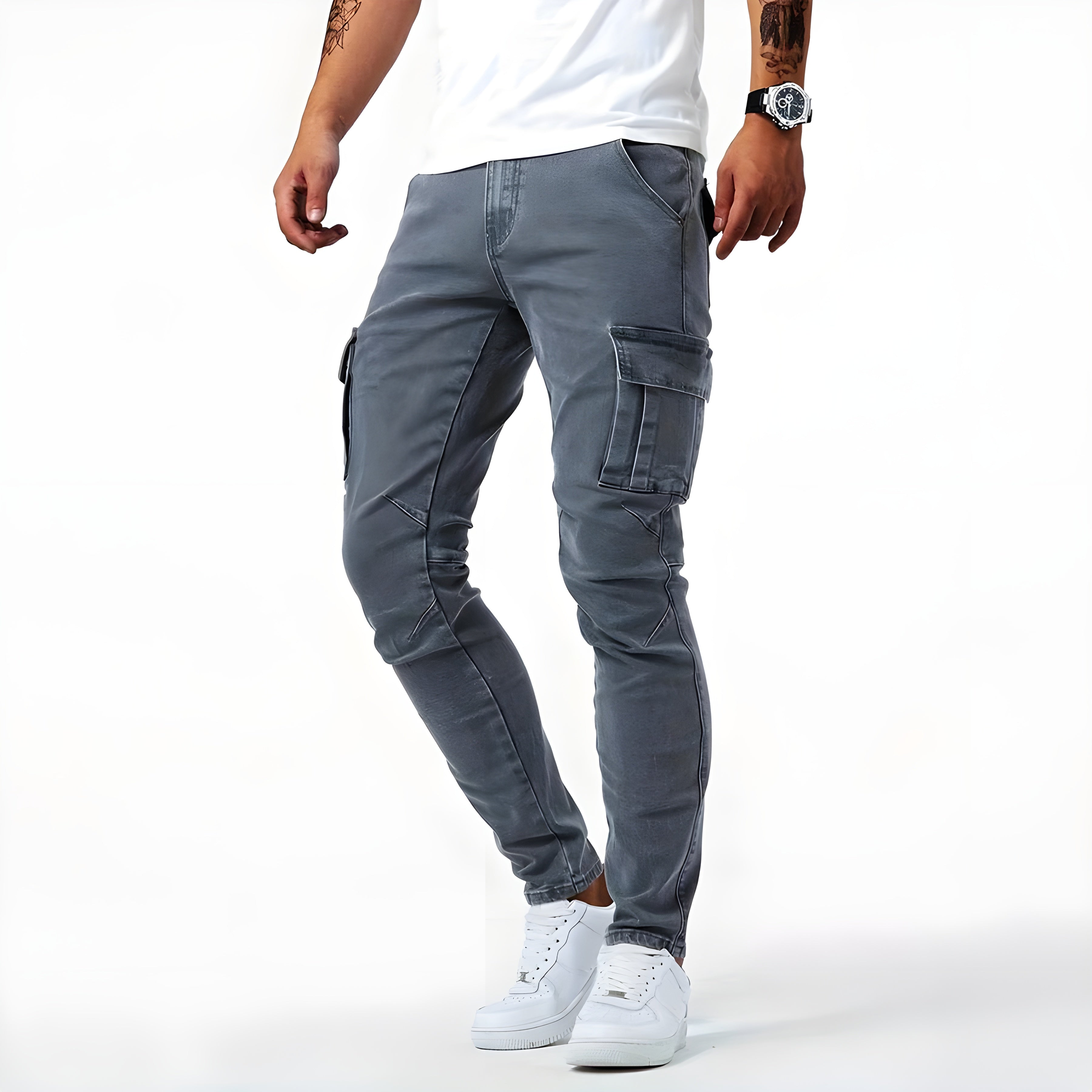 Stretch Denim Cargo-Hose